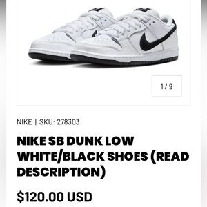 Nike SB Dunk Low White and Black Shoes